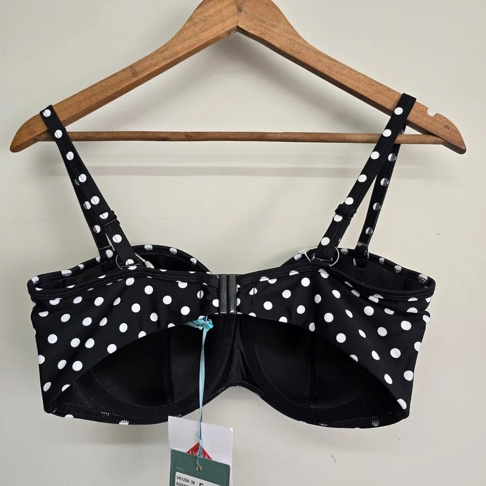 Panache Anya Spot Bandeau Bikini Top Womens 36E Black Polka Dot Retro Swimwear - Picture 7 of 13